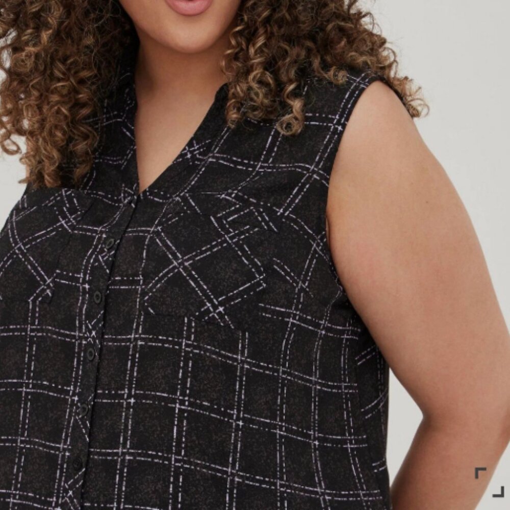 Torrid Georgette Top Womens5X Black Sleeveless Windowpane Pattern Pockets